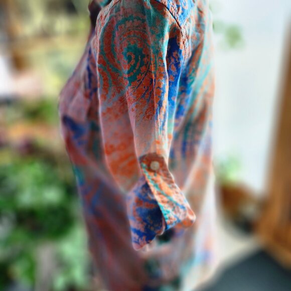 Lauren Ralph Lauren Medium Blue & Orange Abstract Button Long Sleeve Shirt - Picture 8 of 12